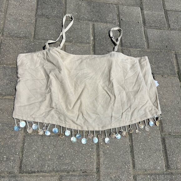 Jason Wu Tops - JASON‎ WU Mother Of Pearl Beaded Sea Shell Linen Rayon Crop Top Only NWT Size 10